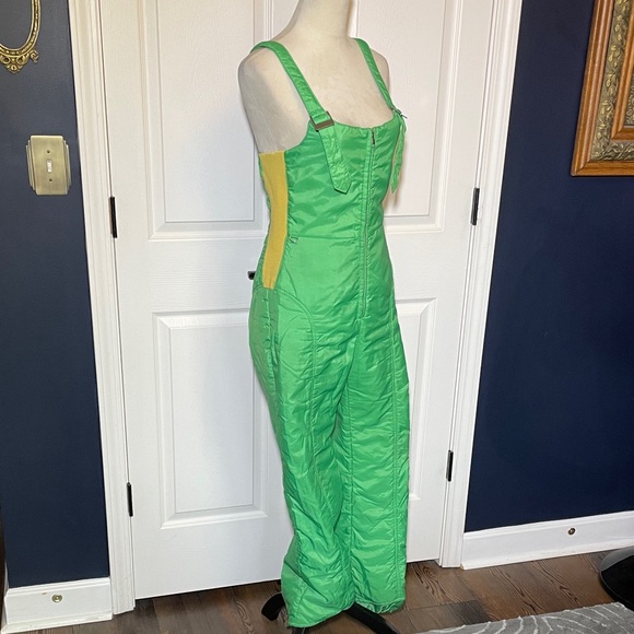 Vintage JC Penney Ski Pants Overalls Insulated Green Mustard Side Panels Medium - Picture 1 of 13